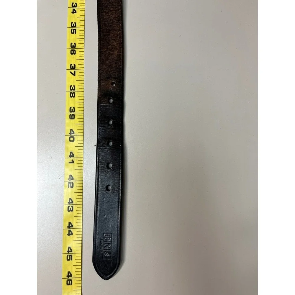 Nautica Mens Brown Genuine Leather Belt Brass Buckle Size 38 Classic Casual